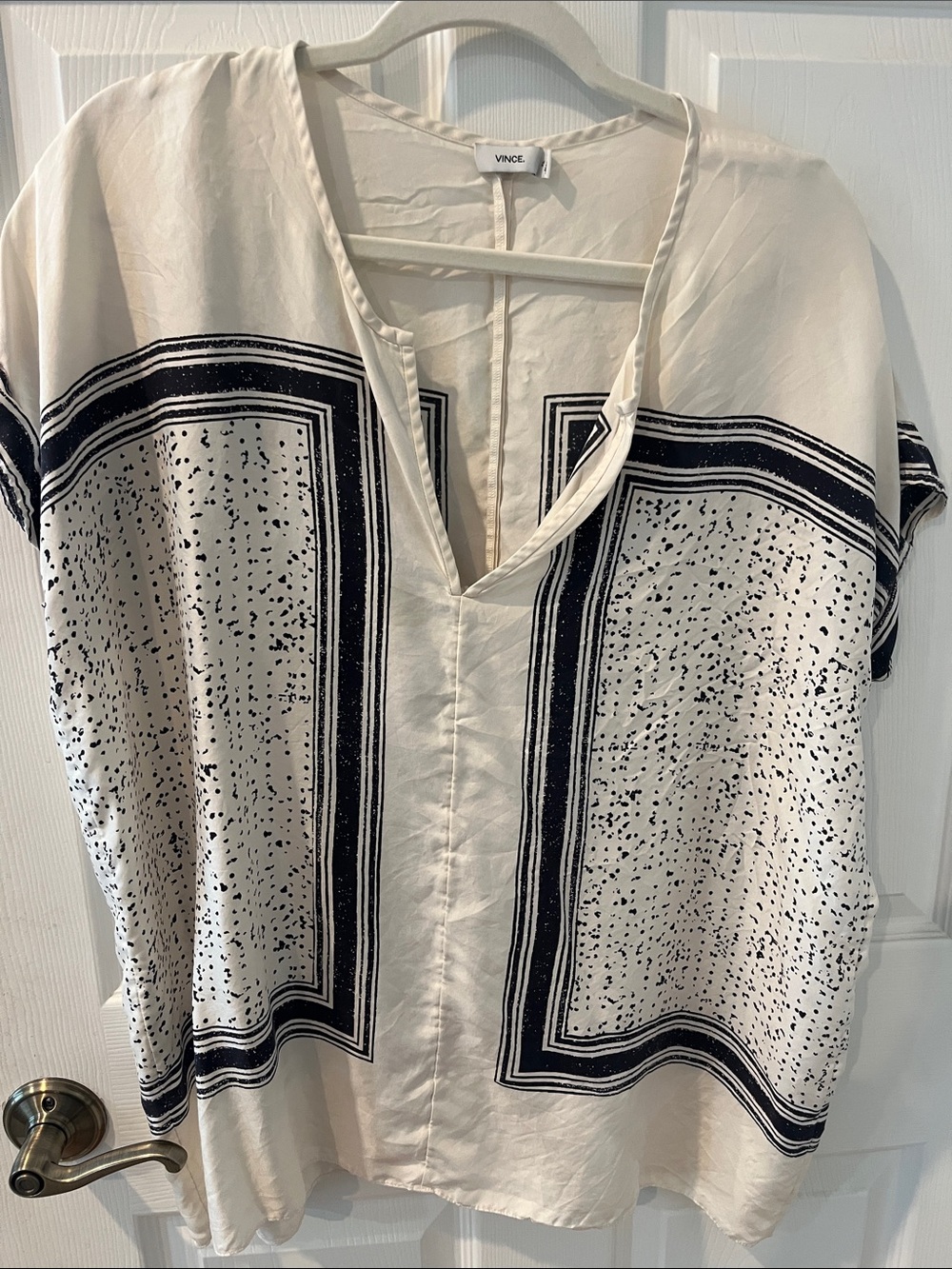 Vince Cream Tunic with Black Graphic Border